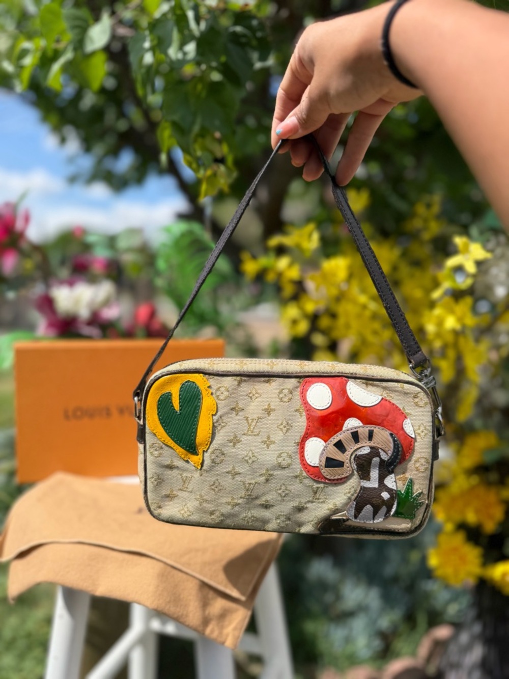 Louis Vuitton Beige Monogram Canvas Mini Shoulder Bag with Colorful Patches